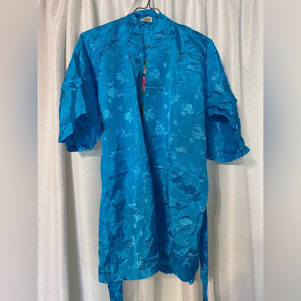 Turquoise Embroidered golden bee robe